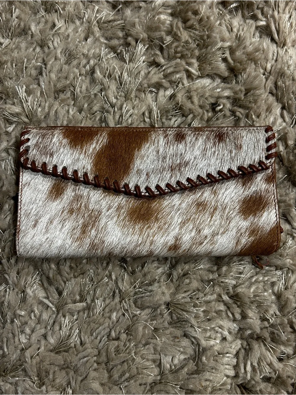 Myra Bag One-of-a-Kind Genuine Hair On Cowhide Envelope Clutch Wallet